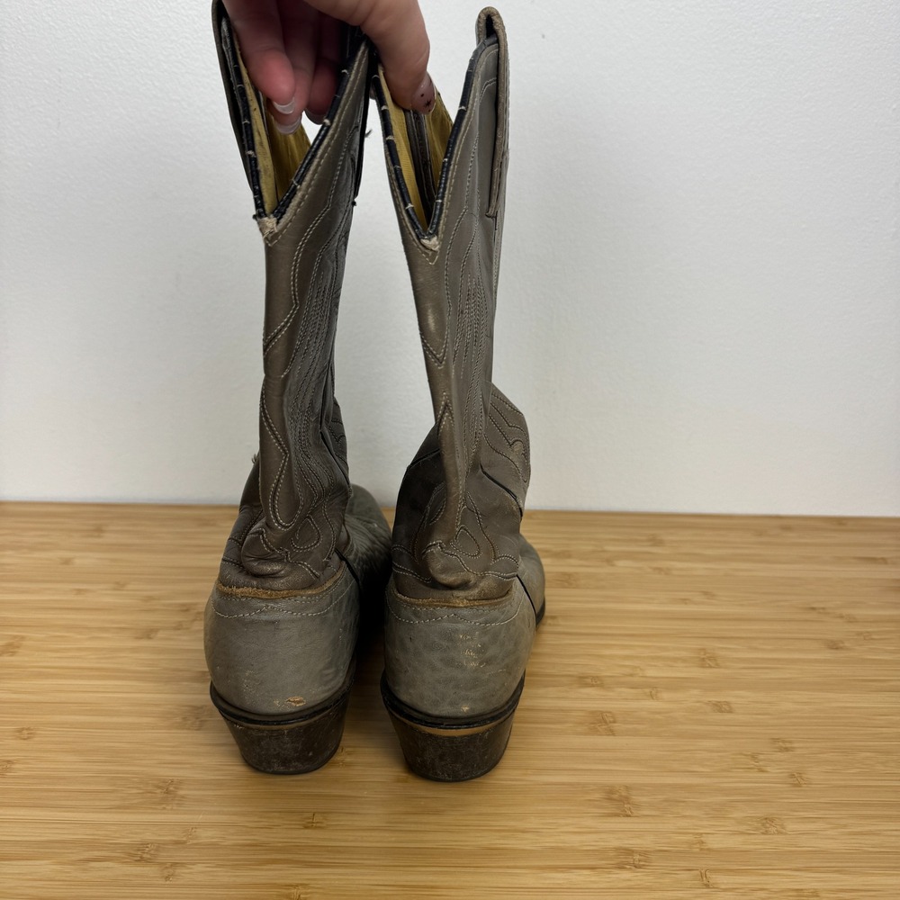 Vintage Acme Gray Leather Western Cowboy Boots Women Size 7 D Genuine - Picture 3 of 11